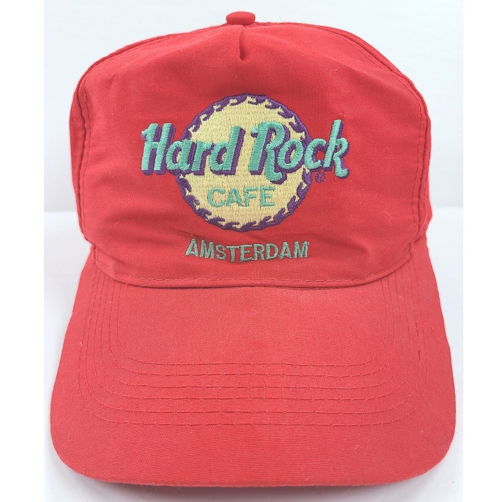 Hard Rock Cafe Amsterdam Baseball Cap Mens One Size Red Retro Adjustable Strap